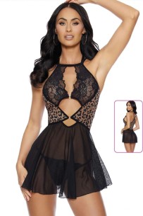 New Dreams 8622 Fantazi Babydoll | Deri Görünümlü Şıklık ve Tül Zarafeti