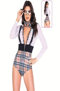 New Dreams 8369 Fantazi Kostüm | Ekose Desenli Okul Temalı Body